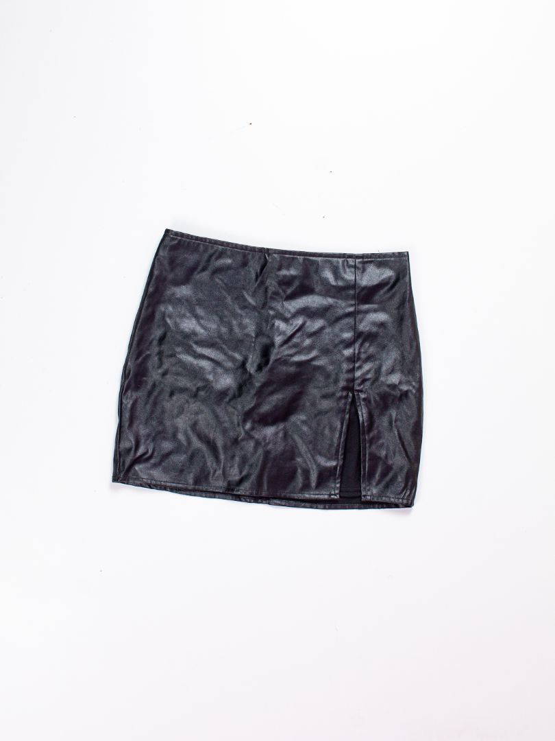 Black FashionNova Pleather Mini Skirt, M