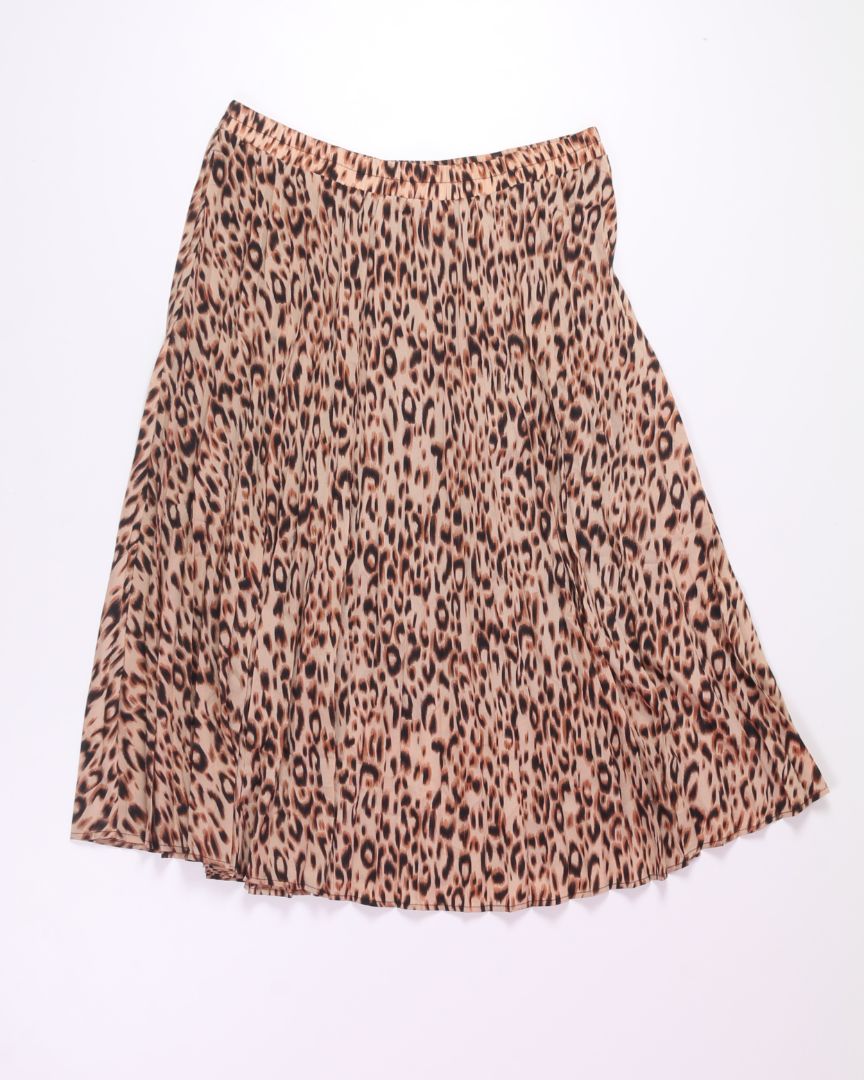 Brown/Beige  Pleated Midi Skirt, XL