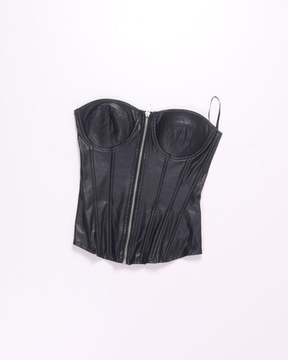 Black Charlotte Russe Faux Leather Corset Tank, S