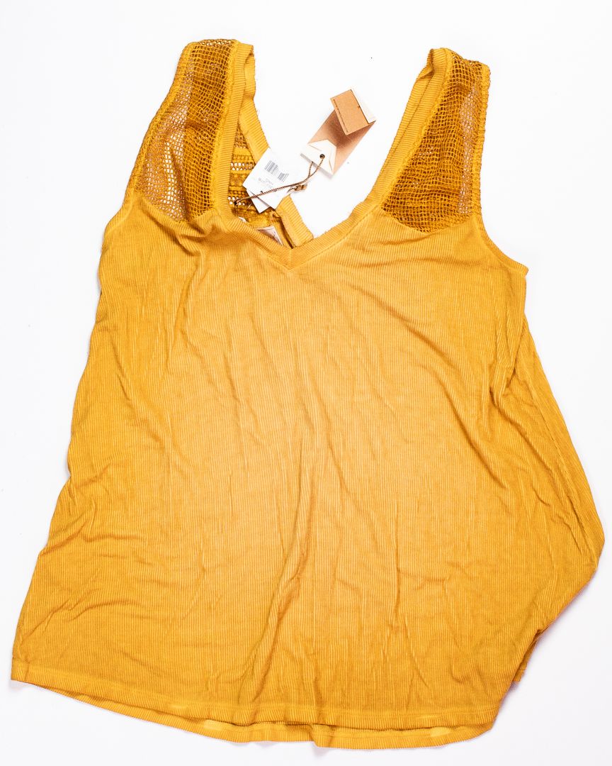 Yellow White Crow Ribbed Tank, M