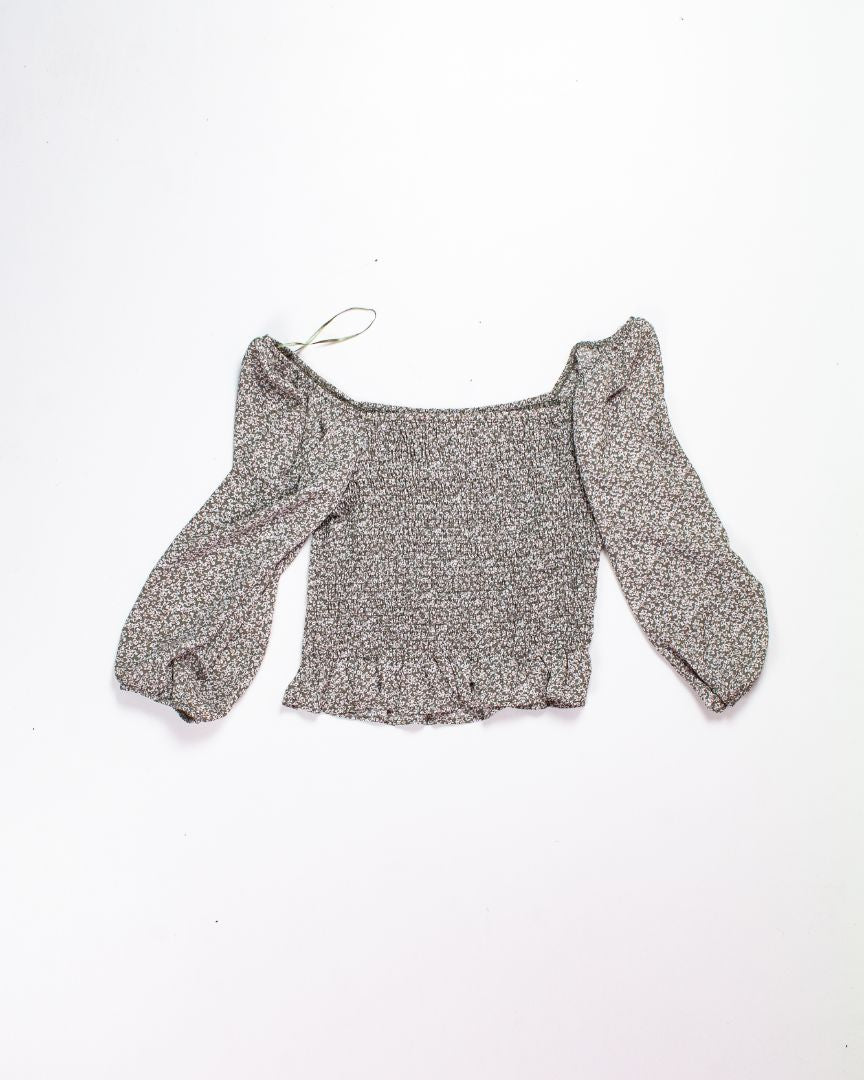 Green Paper Crane Floral Blouse, M