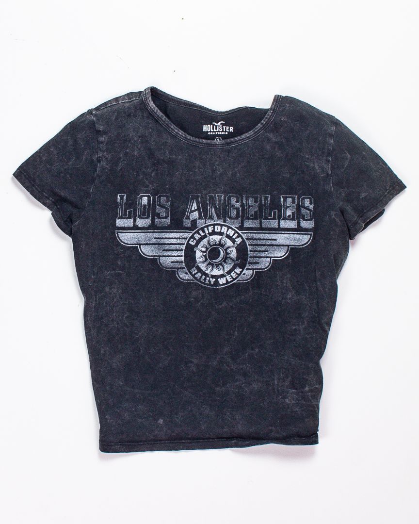 Gray Hollister Cropped Graphic Tee, S