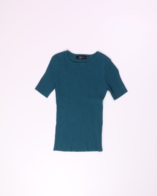 Teal Zesica Ribbed Tee, S