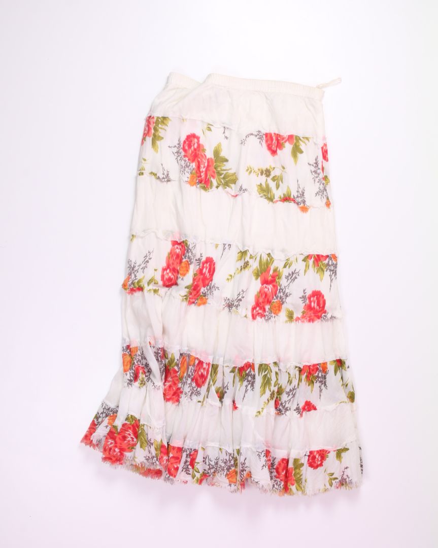 White Derek Heart Tiered Maxi Skirt, M