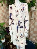 Western Print Cruel Button Down Dress, M