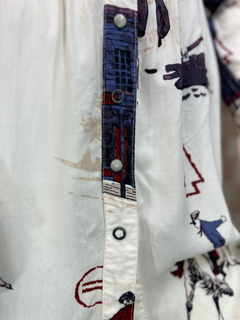 Western Print Cruel Button Down Dress, M