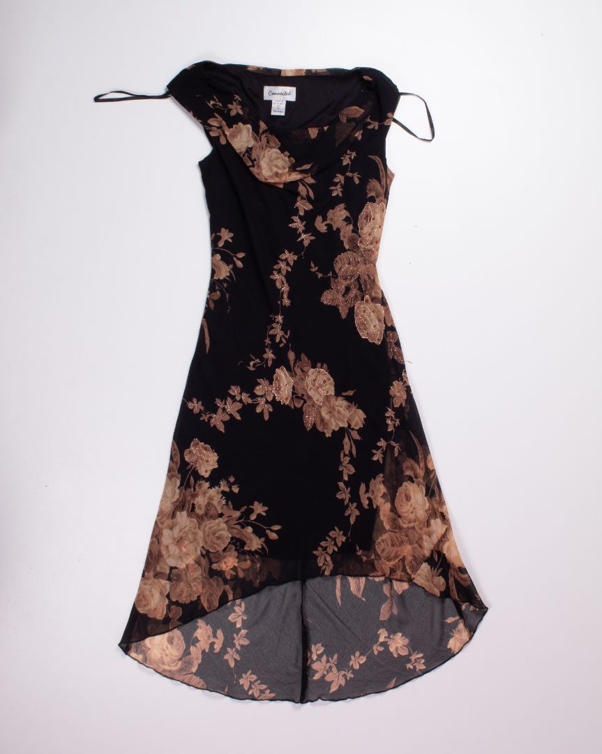 Black/Brown Connected Midi Dress, S