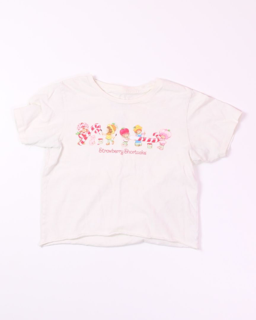 White Strawberry Shortcake Cropped Graphic Tee, L