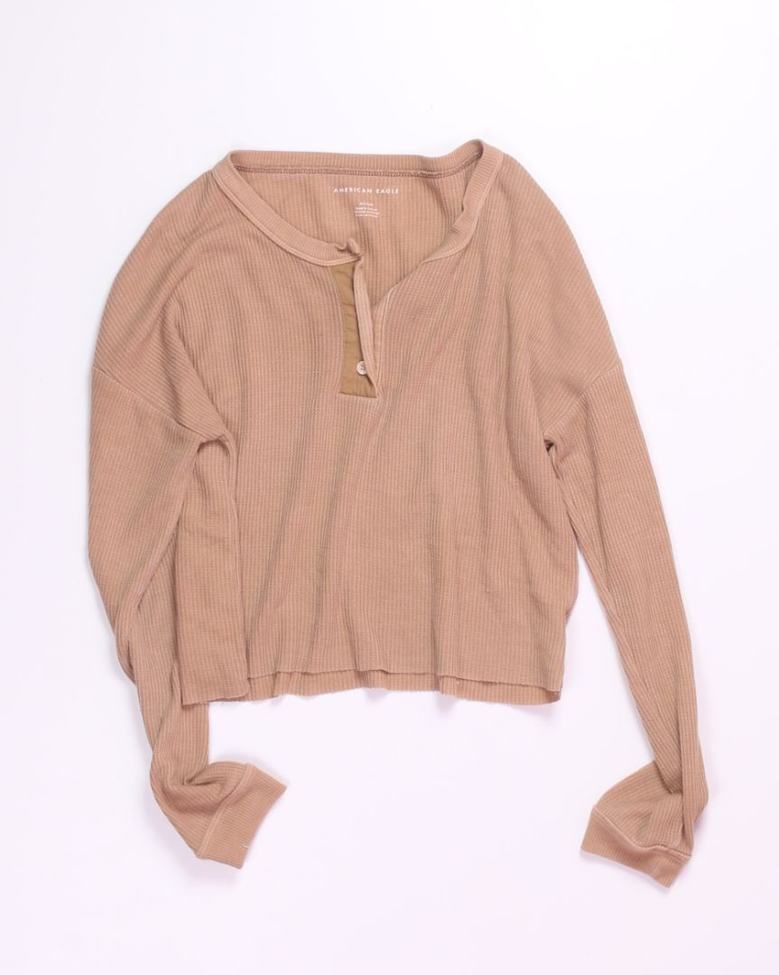 Tan American Eagle Cropped Long Sleeve, S