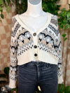 White/Black American Eagle Cropped Buttoned Sweater, M