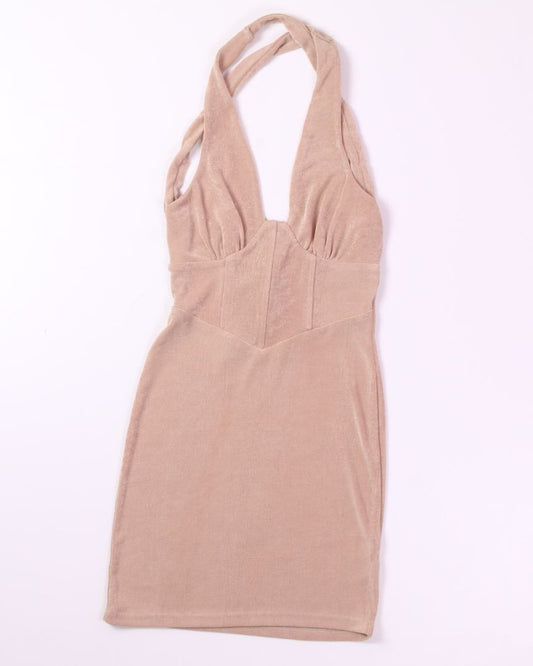 Tan Princess Polly Mini Halter Dress, 2