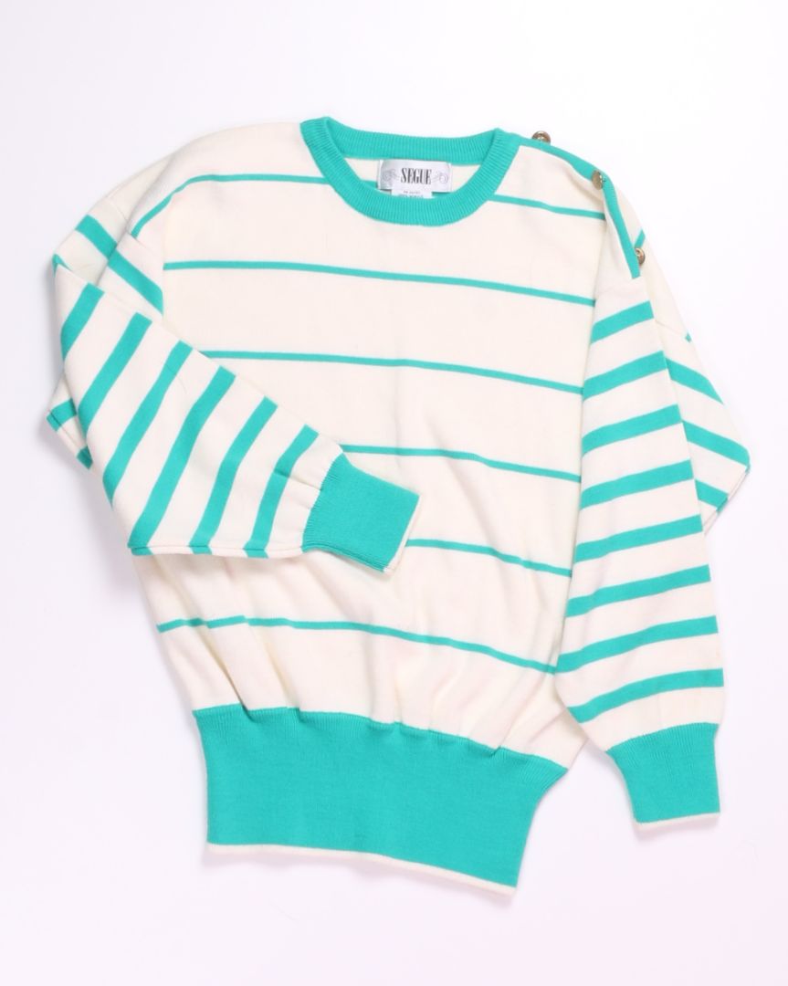 White/Teal Segue Sweater, M