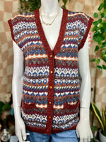 Red Multi Liz Claiborne Wool Sweater Vest, M