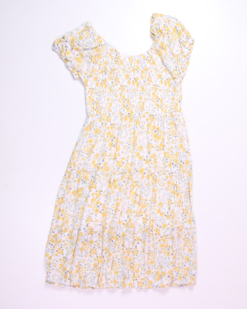 White/Yellow Ultra Flirt Tiered Dress, 1X