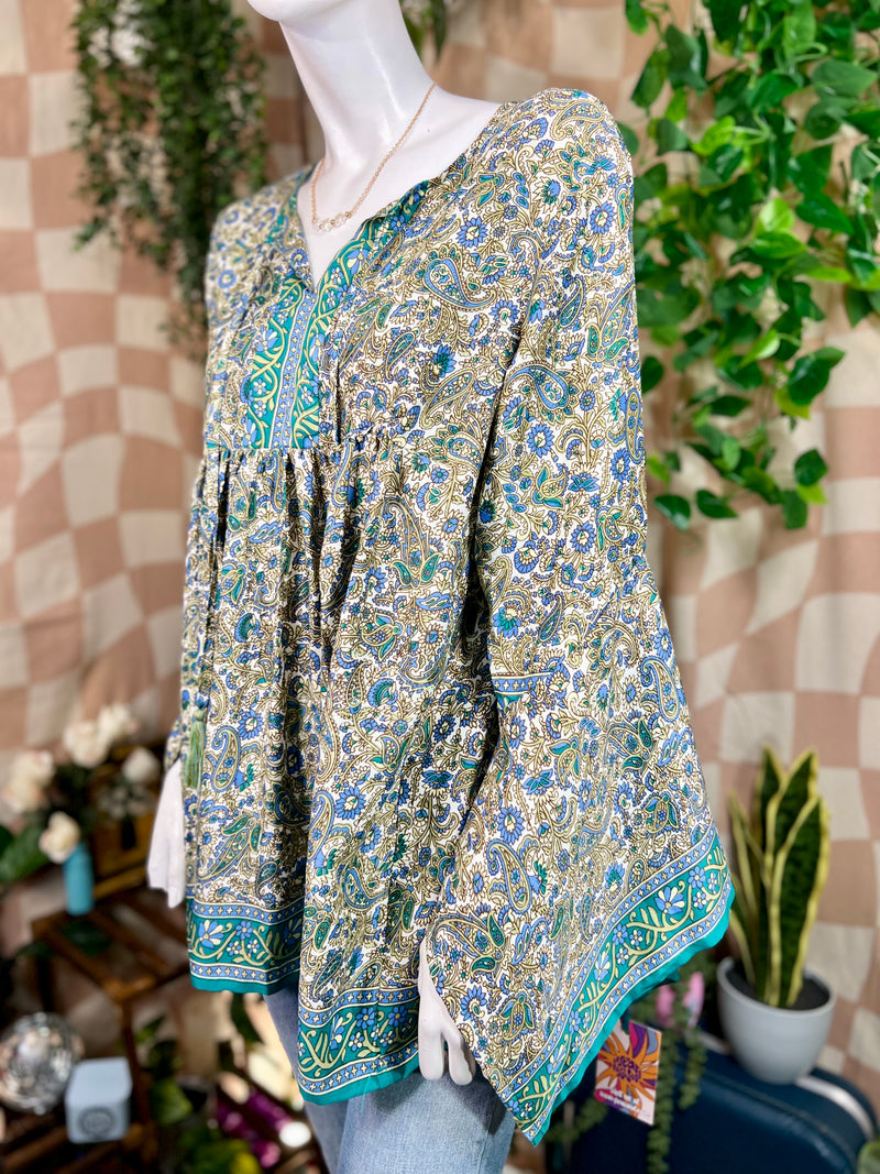Green Paisley Sacred Threads Blouse, M
