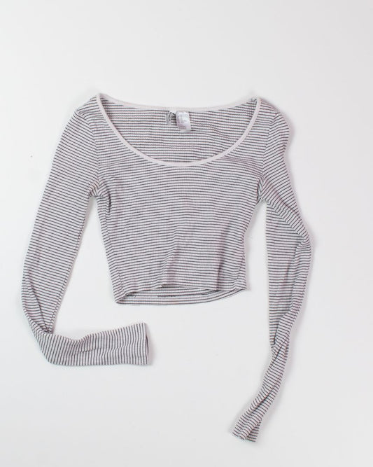 White Divided by H&M Cropped Long Sleeve, XS