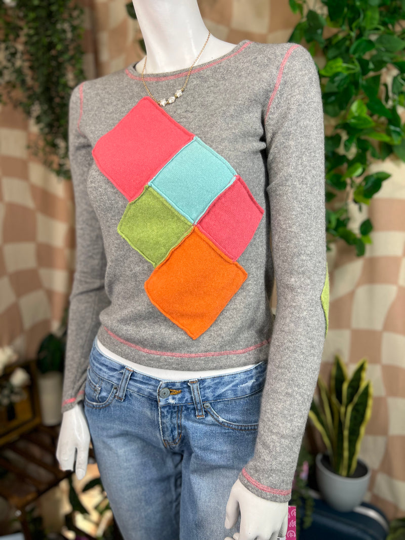 Gray/Multi Lauren Hansen 100% Cashmere Sweater, S