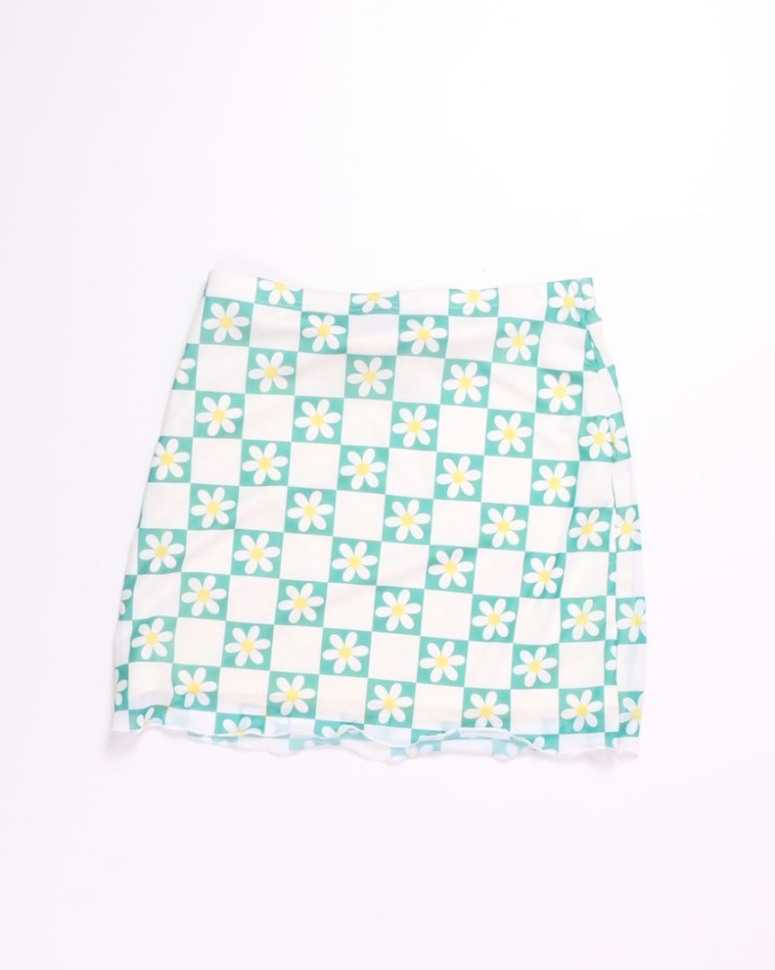 White/Green Shein Mini Skirt, S