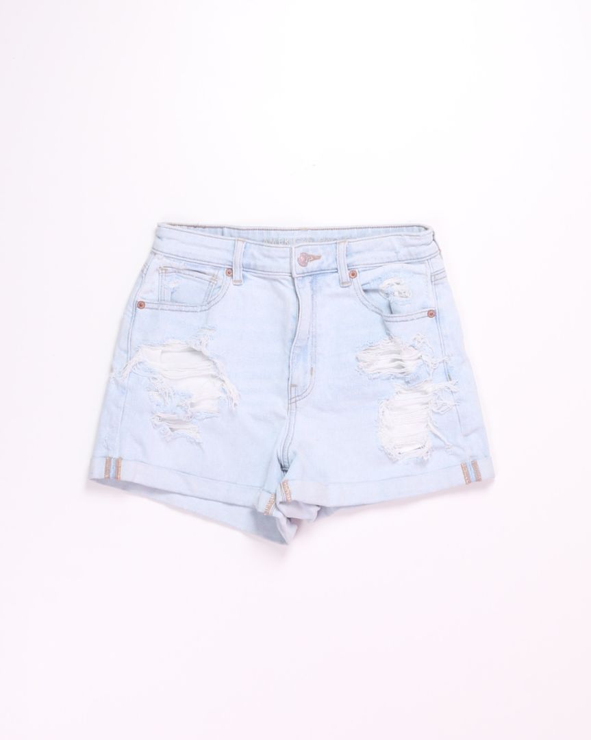 Lightwash American Eagle Distressed Mom Denim Shorts, 8