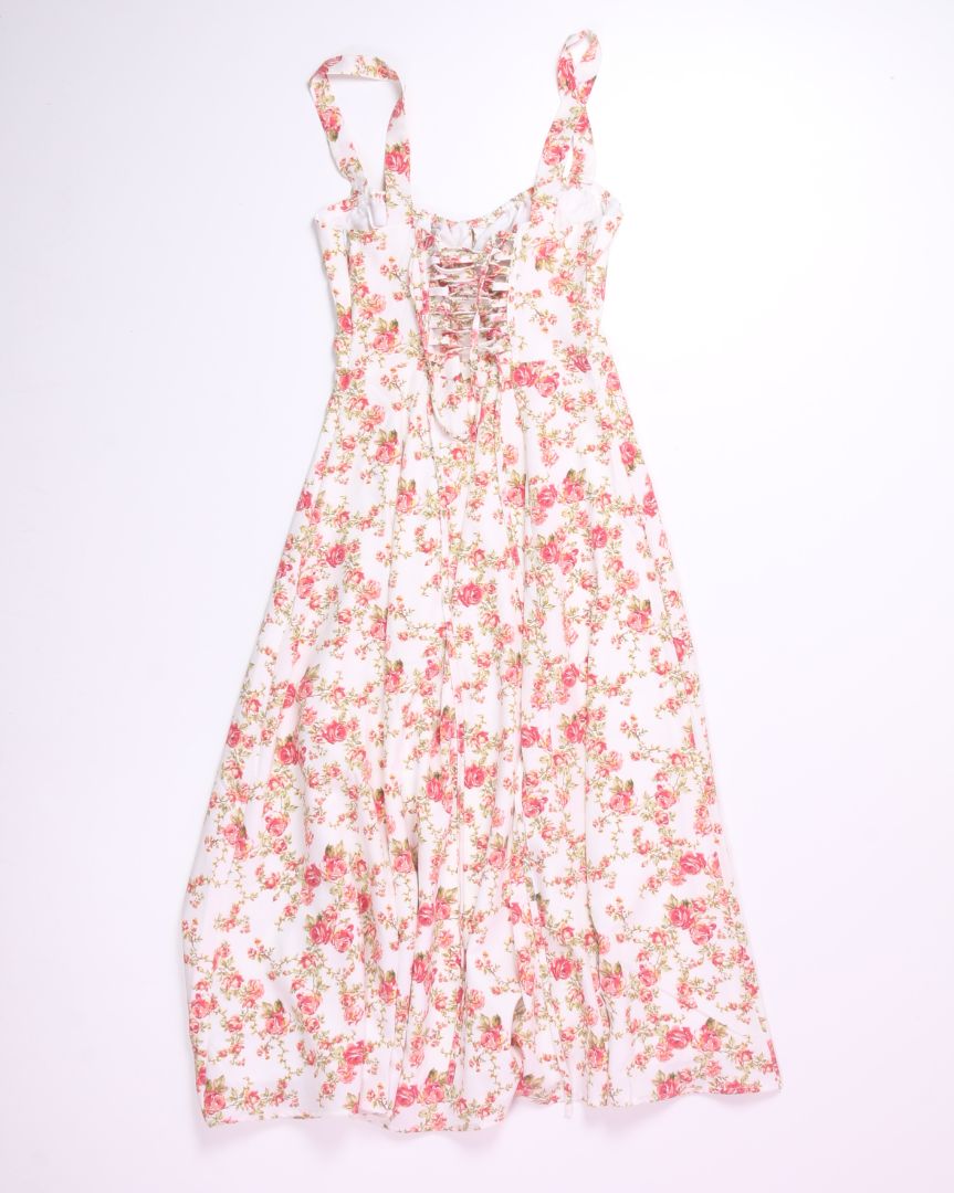 White Peiran Lace Up Maxi Dress, M