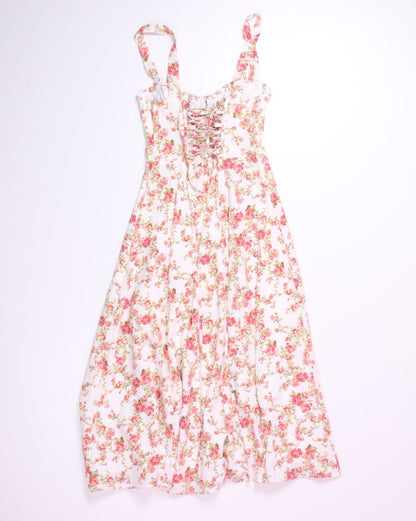 White Peiran Lace Up Maxi Dress, M