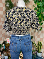 Black/Yellow Angie Cropped Blouse, XL