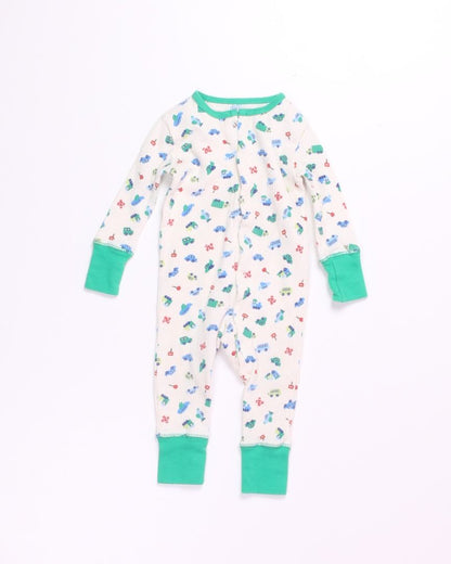 White/Green Fruit of the Loom Playsuit, 12M