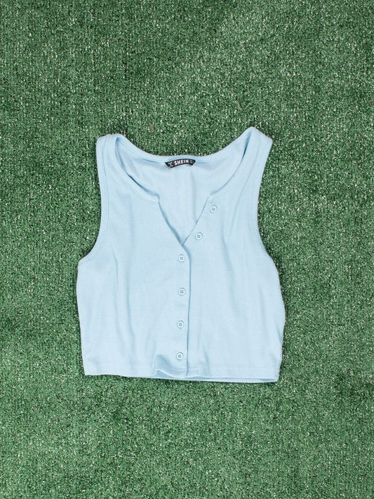 Blue Shein Buttoned Tank, S