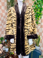 Tan olympia fashions Tiger Print Faux Fur Coat, S