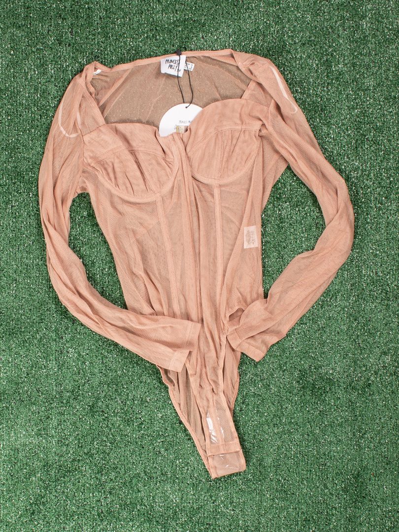 Tan Princess Polly Corset Long Sleeve Bodysuit, 8