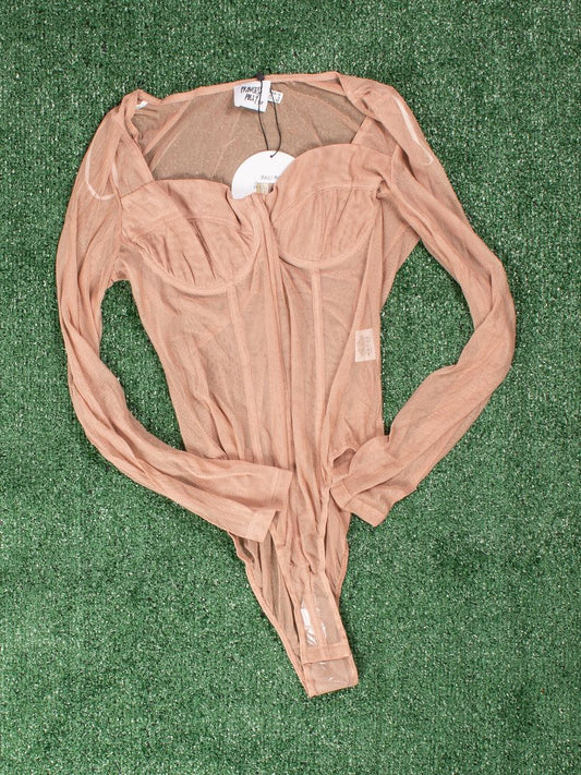 Tan Princess Polly Corset Long Sleeve Bodysuit, 8