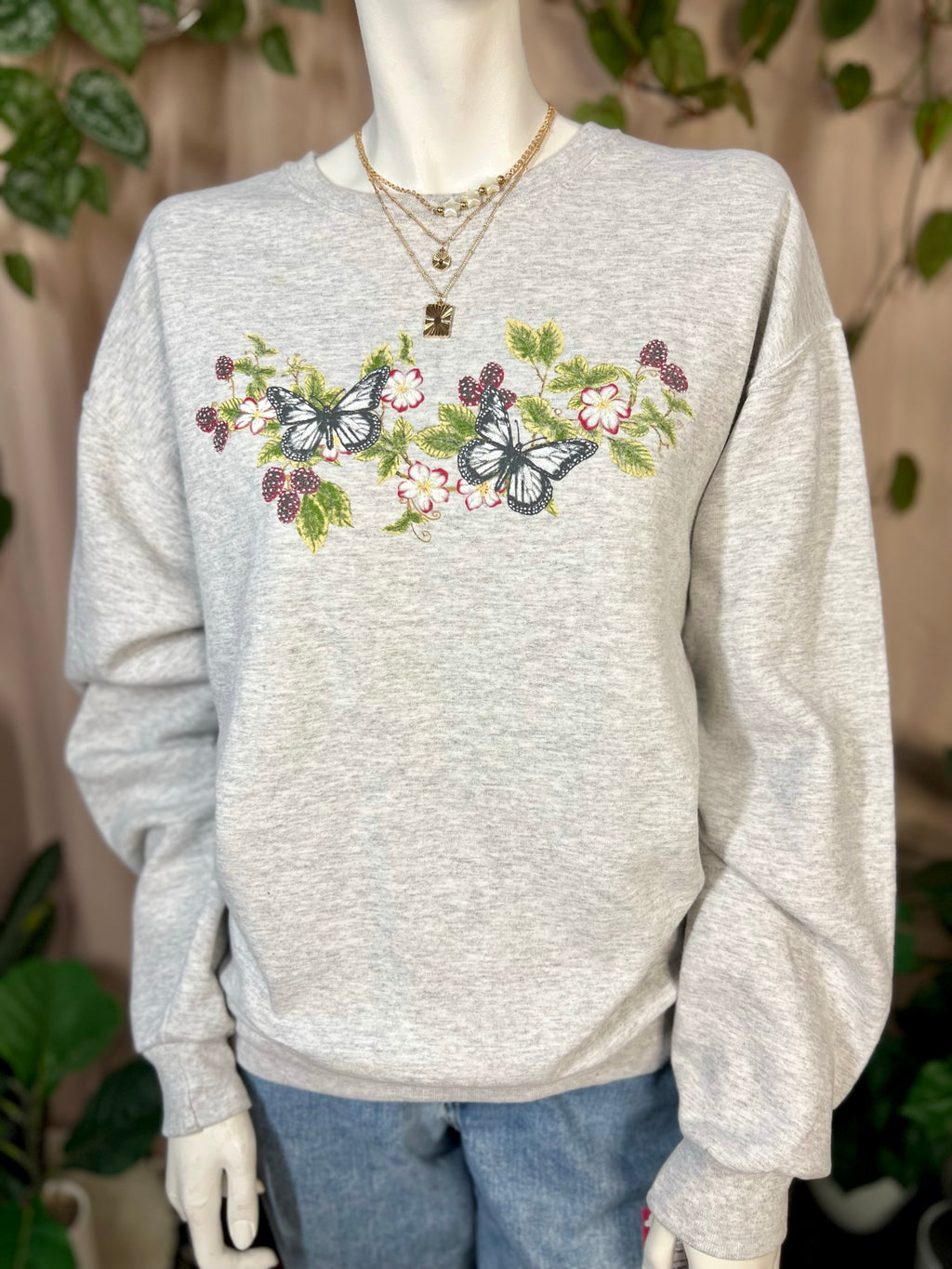 Butterfly Floral Jerzees Crewneck, L