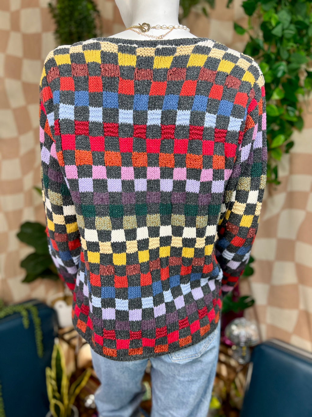 Vintage Checkered Talbots Buttoned Sweater, M