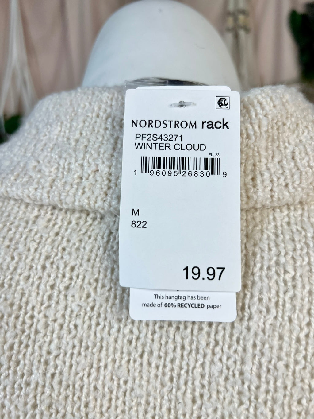 NWT White Pink Rose Casual Sweater, M