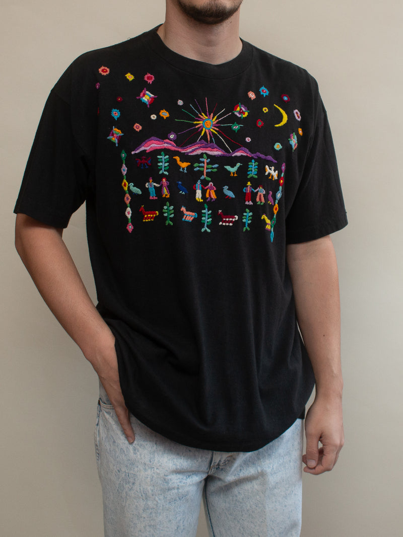 Black  Embroidered Tee, XL