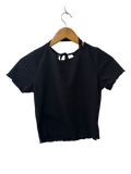 Caution on the wind Ribbed Tie Neck Short Sleeves