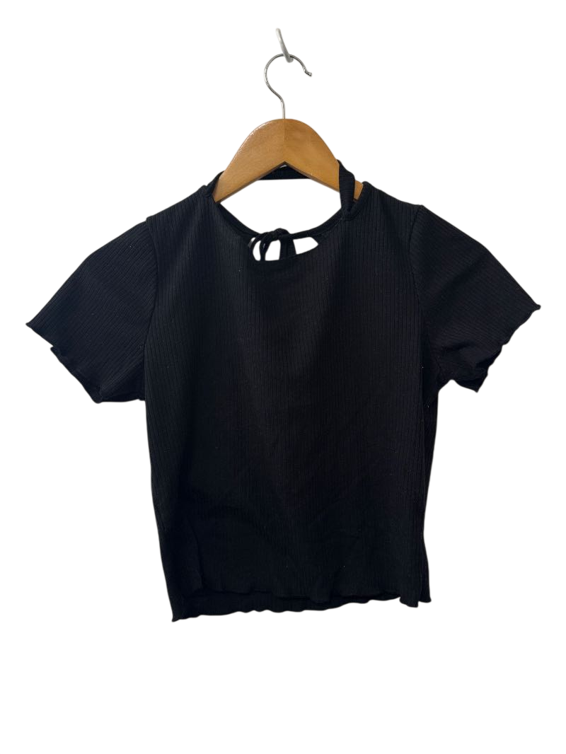 Caution on the wind Ribbed Tie Neck Short Sleeves