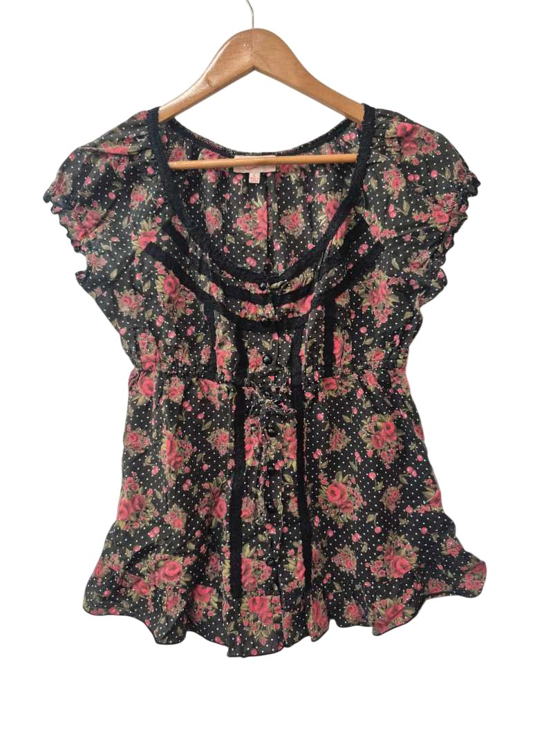 Candies Floral Ruffle Blouse Short Sleeves