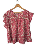 Falls Creek Floral Ruffle Blouse Short Sleeves