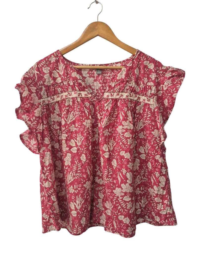 Falls Creek Floral Ruffle Blouse Short Sleeves