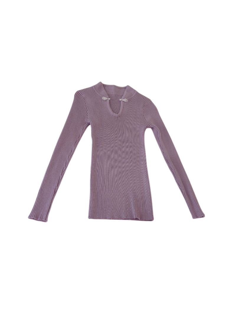 Ribbed Tie-Neck Long Sleeves