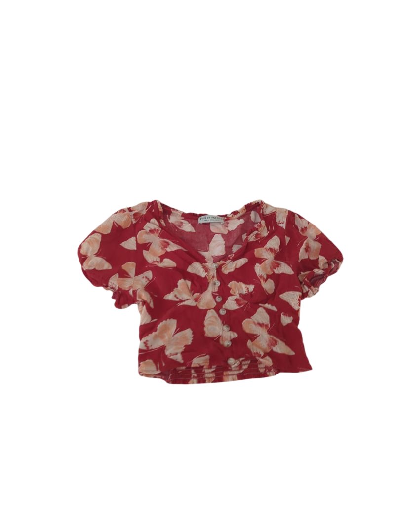 Paper Crane V-Neck Blouse Short Sleeves