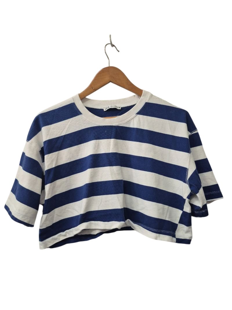 Zara Striped Cropped Tee Short Sleeves