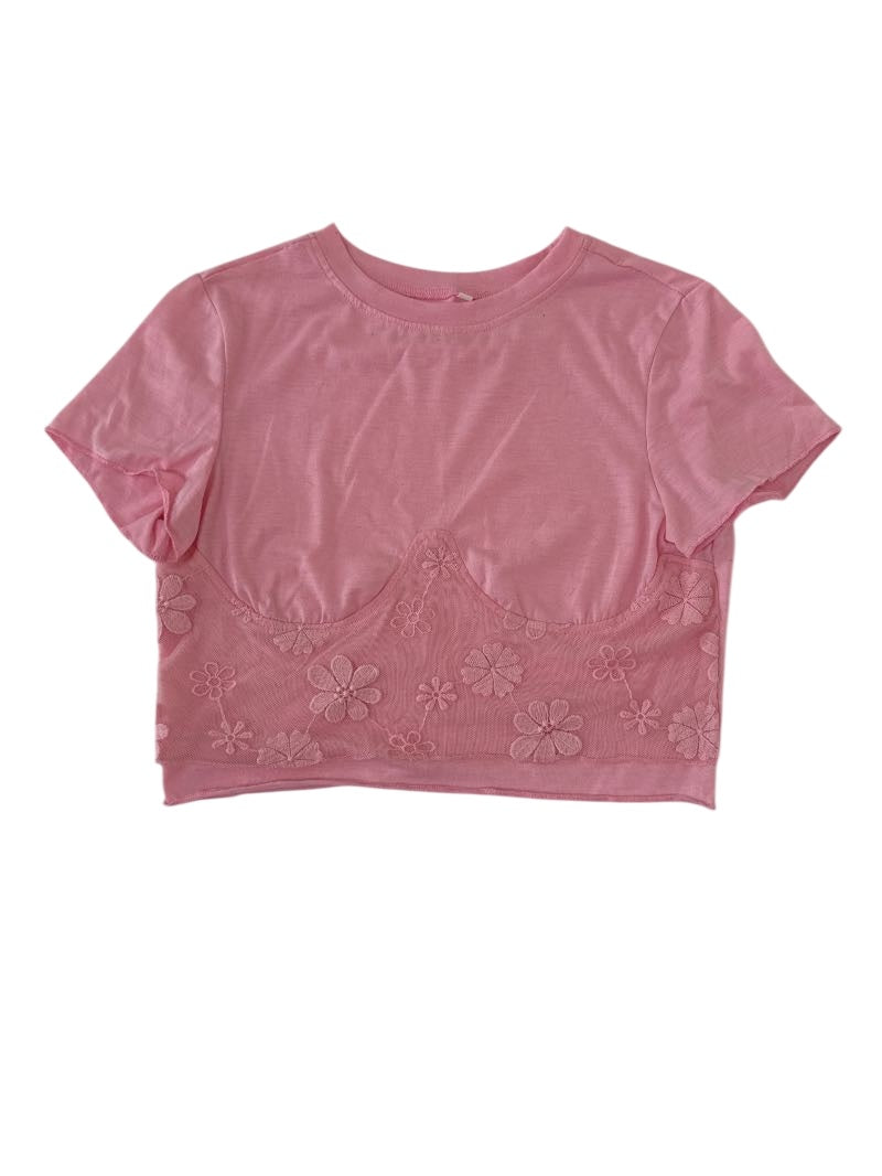 Floral Mesh Cropped Short Sleeves