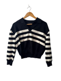 Ella Blue Striped V-Neck Sweaters
