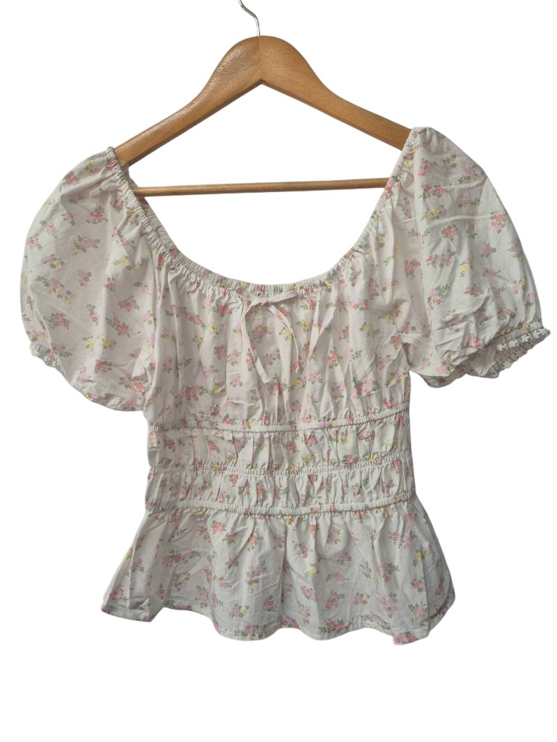 Celebrity Pink Floral Peplum Short Sleeves