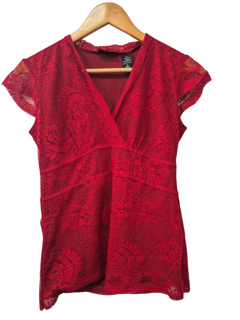 New York Company Lace V-Neck Short Sleeves
