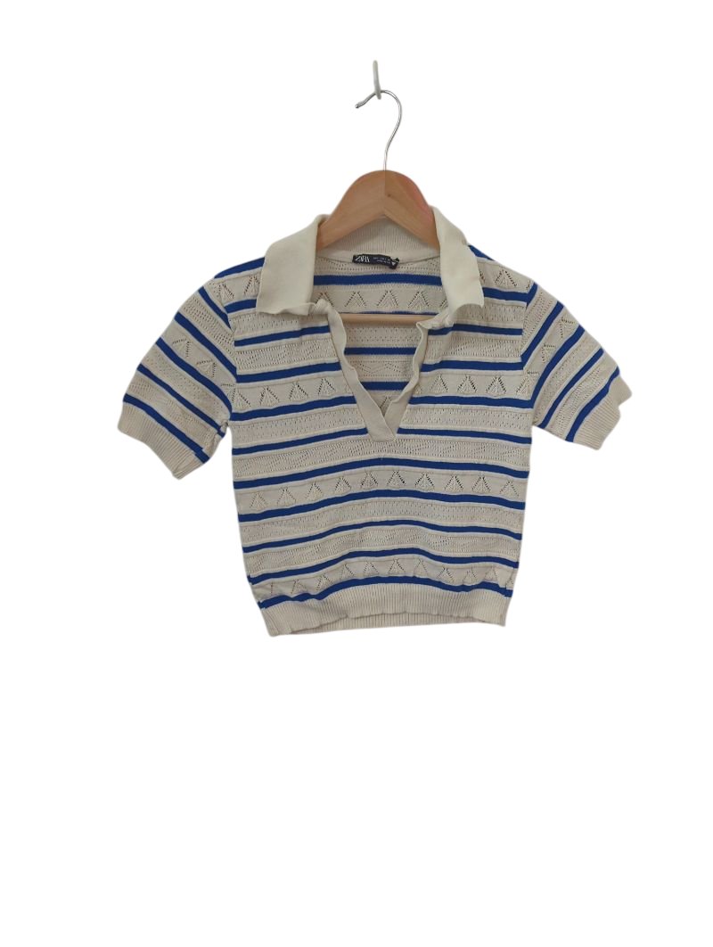 Zara Striped Knit Polo Short Sleeves