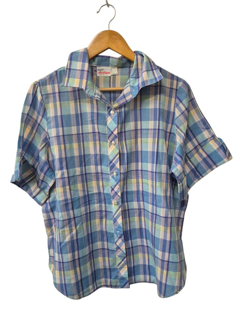 Shirt Action Plaid Button-Up Blouse Vintage