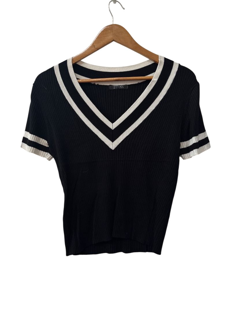 21 Main V-Neck Ribbed Short Sleeves